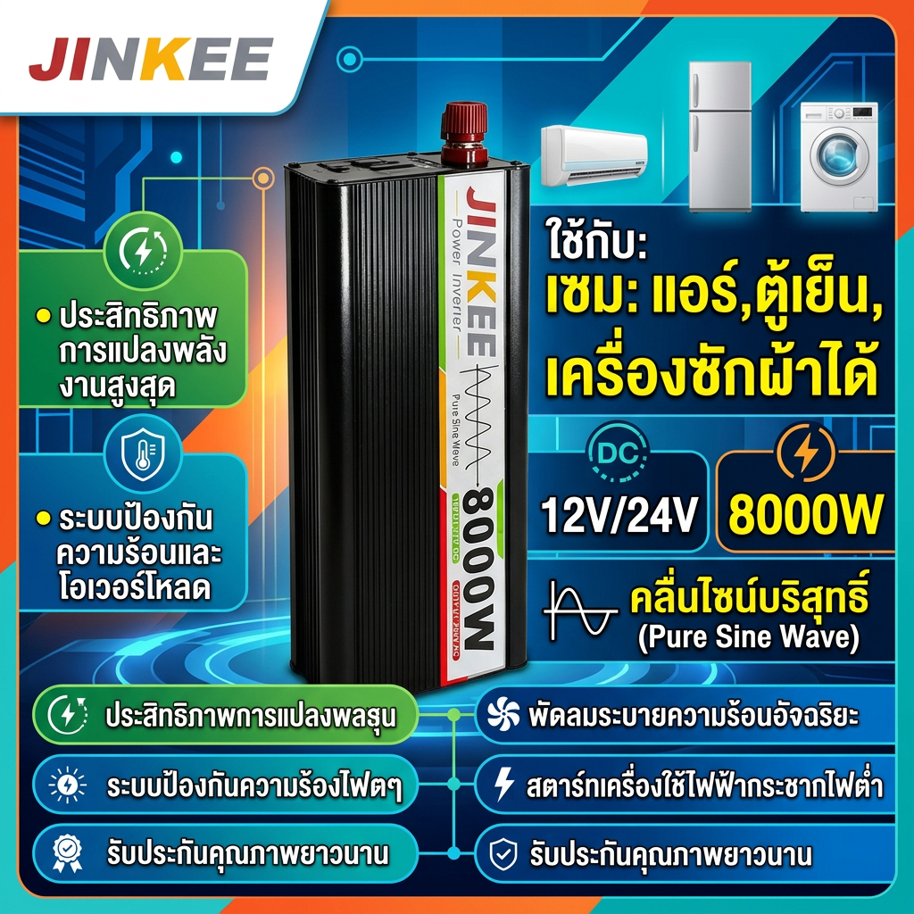 8000W/5000W 24V อินเวอร์เตอร์ 12V TO 220V แปลงไฟ12v เป็น 220v อินเวอร์เตอร์โซลาร์เซลล์ อินเวอร์เตอร์คลื่นไซน์บริสุทธิ์