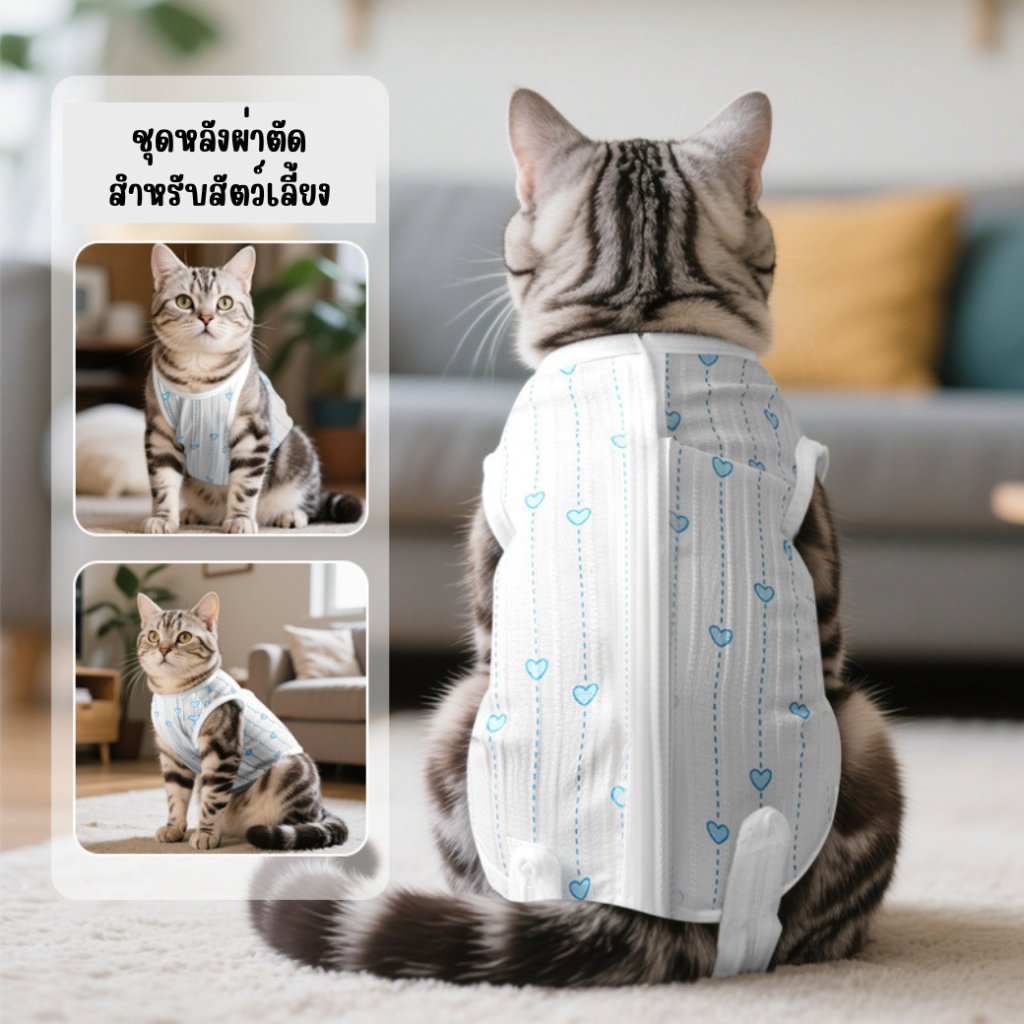 PEKO PET&CAT [ชุดหลังผ่าตัด011] ชุดหลังผ่าตัด สำหรับสัตว์เลี้ยง เสื้อทำหมันแมว ป้องกันการเลียแผล