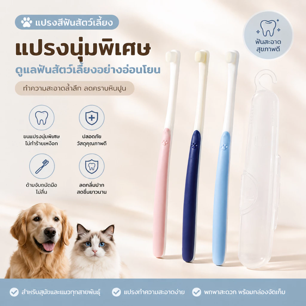 แปรงฟัน แปรงสีฟัน สำหรับสัตว์เลี้ยง แปรงสีฟันแมว ขนแปรงนิ่ม ขจัดคราบหินปูน ไม่บาดเหงือก การดูแลเหงือกและฟันอย่างอ่อนโยน