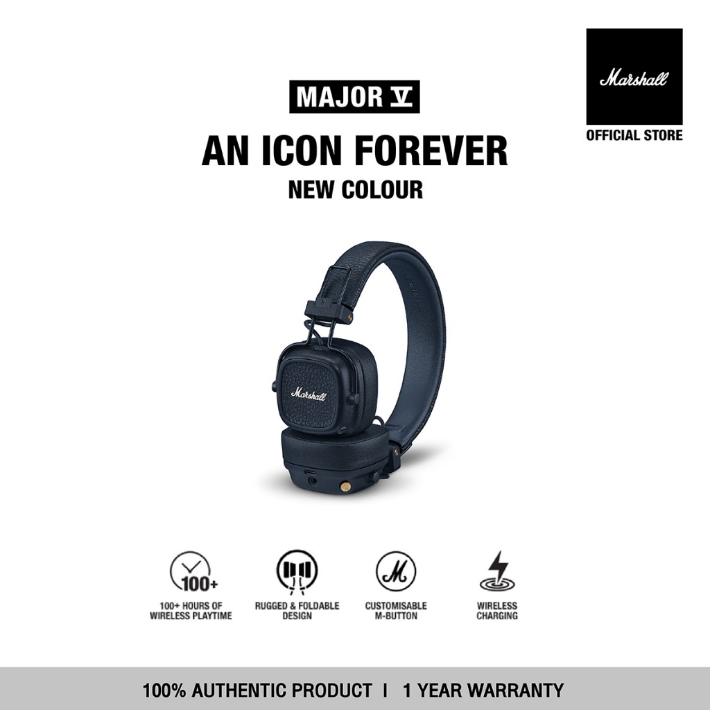 [NEW COLOUR] MARSHALL Major V bluetooth Midnight Blue - รับประกัน 1 ปี + ส่งฟรี - หูฟังบลูทูธ หูฟังครอบหู หูฟังไร้สาย