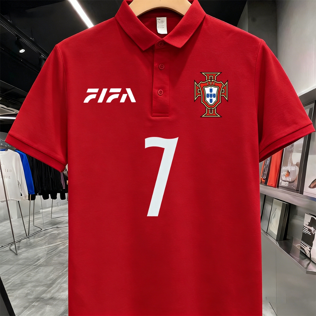 ซี โรนาลโด/โปรตุเกส ฟุตบอล T-shirt No.7 Cristiano Ronaldo Fan jersey/ชุดกีฬา/ระบายอากาศ/Unisex/Cotton/New POLO shirt HOT