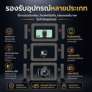 Ring Light Video Rig ไฟวงแหวนถ่ายภาพ RGB ที่วางโทรศัพท์ในตัว สำหรับถ่ายภาพ วิดีโอ Vlog อุณหภูมิ 3 สีปรับได้ with รับมือ