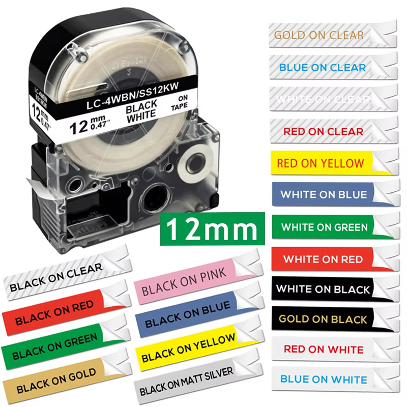 SS12KW Tape LC-4WBN9 Compatible for Epson/KingJim Label Cassette SC12YW SC12RW  12mm*8m
