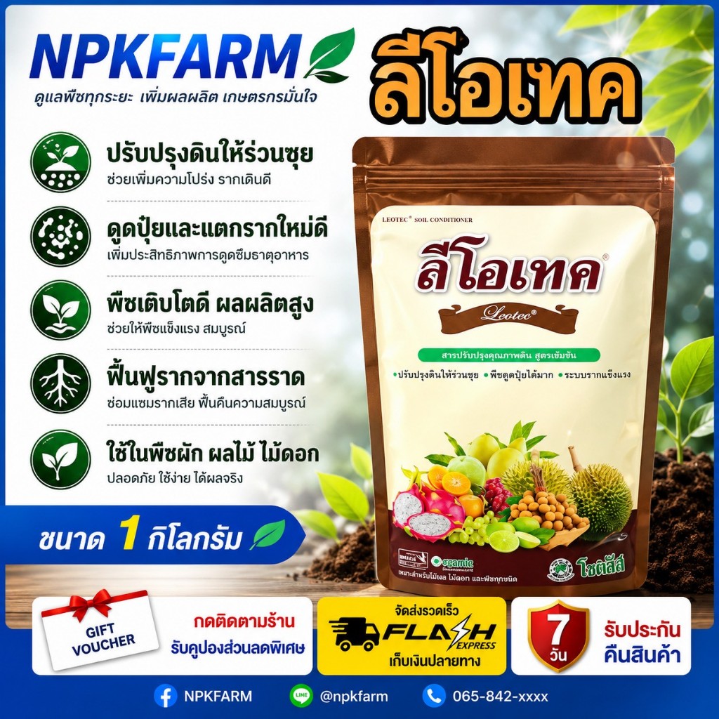 โซตัส ลีโอเทค ขนาด 1 กิโลกรัม ฮิวมิค เข้มข้นสูง สารปรับปรุงดิน รากแข็งแรง ต้นสมบูรณ์ พืชดูดปุ๋ยมาก