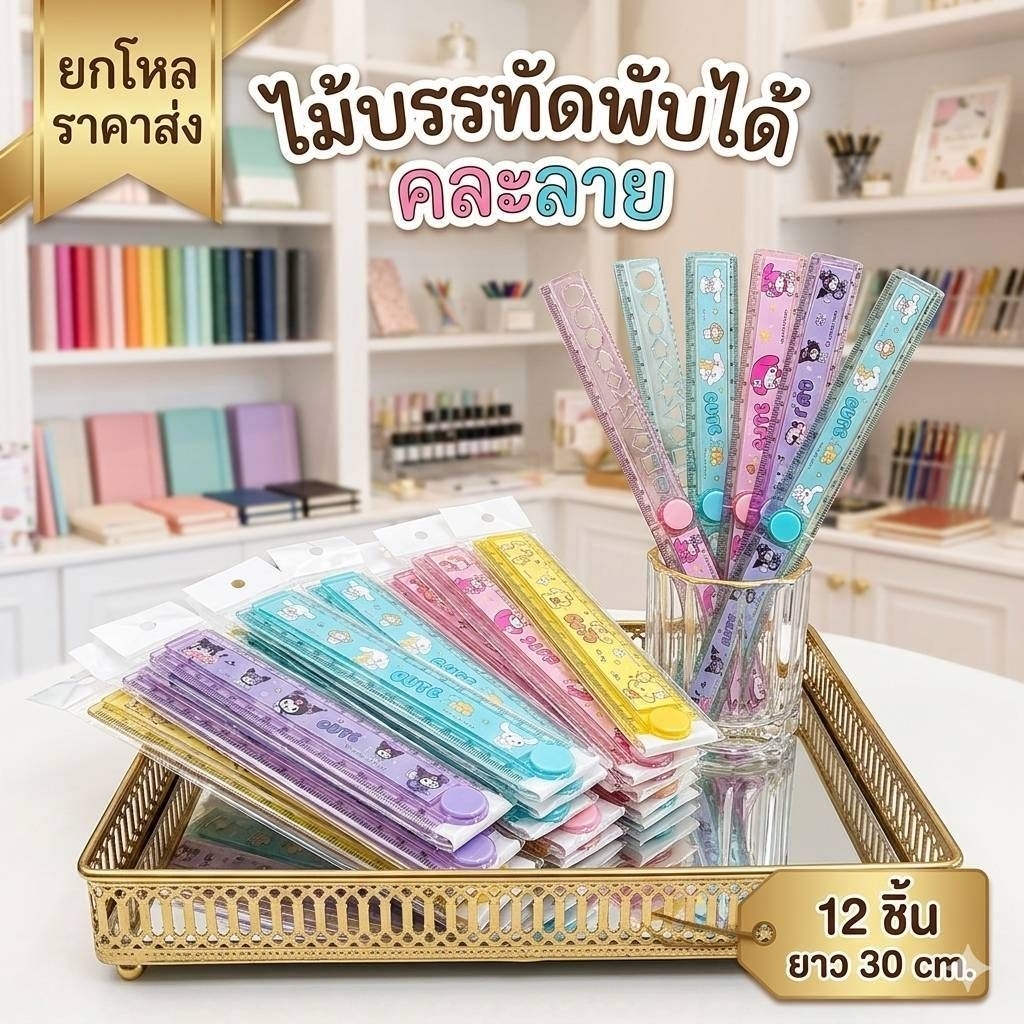 🌷ยกโหล🌷 ไม้บรรทัดพับได้ พลาสติกยาว 30 cm. มีราคาส่ง Y010