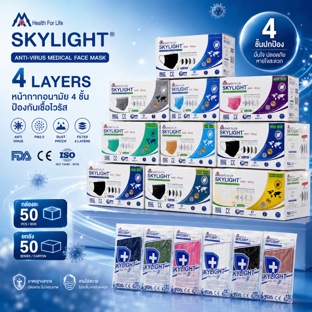 Skylightยกลัง50กล่อง(ระบุสีเองได้เลย) เองได้เลยแมสเวียดนามสกายไลท์ยกลัง 1กล่อง50ชิ้น หน้ากากอนามัยป้องกัน pm 2.5