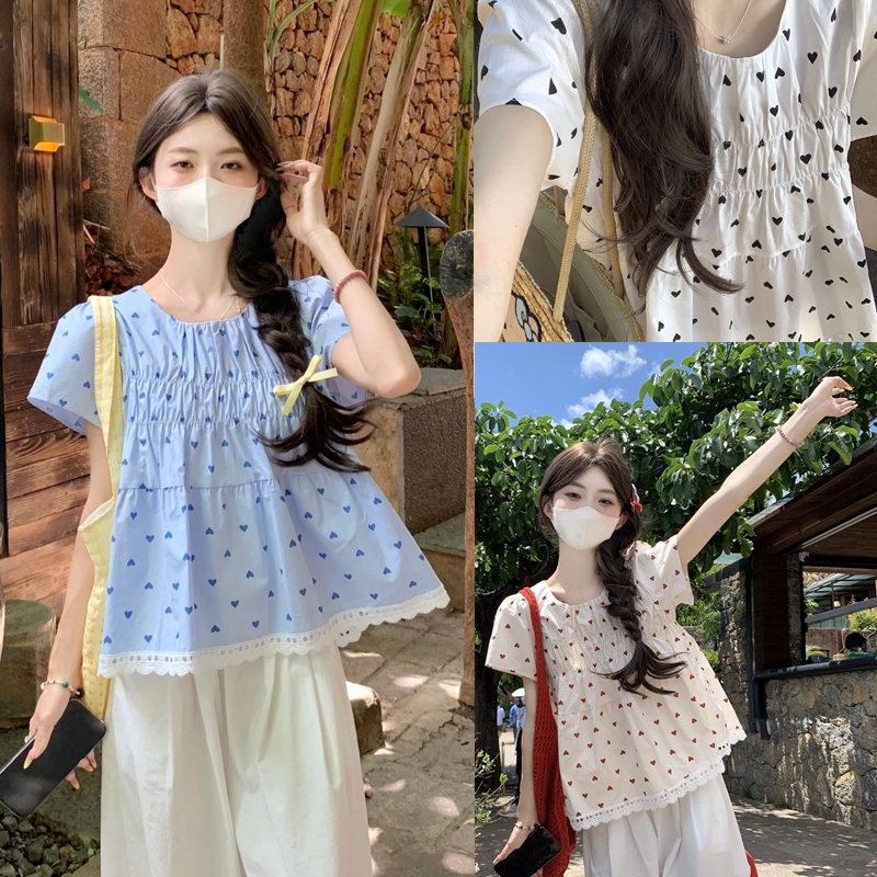 Dahong W646 เสื้อลายจุดรุ่นน้องย่นๆ แขนสั้น⚪️⚫️ เสื้อเชิ้ตทรงหลวมลำลองฤดูร้อน, เสื้อย้อนยุคที่เข้ากันได้ทั้งหมด,