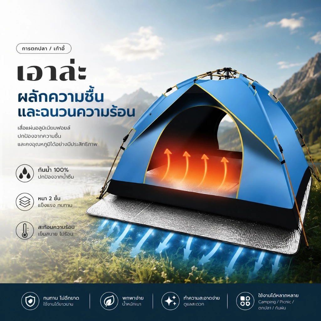 Magic pocket แผ่นรองเต็นท์ เสื่อแคมป์ปิ้ง อลูมิเนียมฟอยล์ 2 ชั้น thumbnail 4
