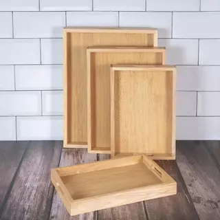 ถาดไม้ ถาดเสิร์ฟ ถาดเสิร์ฟสี่เหลี่ยม ถาดไม้ ขนาดใหญ่ Wooden Tray ไม้ยางพารา จากไม้แท้ธรรมชาติ มี 4 ไซส์