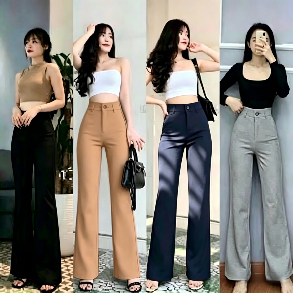 Flare pants แฟชั่นผู้หญิง เกงเอวสูง กางเกงขาบาน ใส่สบาย สำหรับผู้หญิง ไซส์ S-XXL