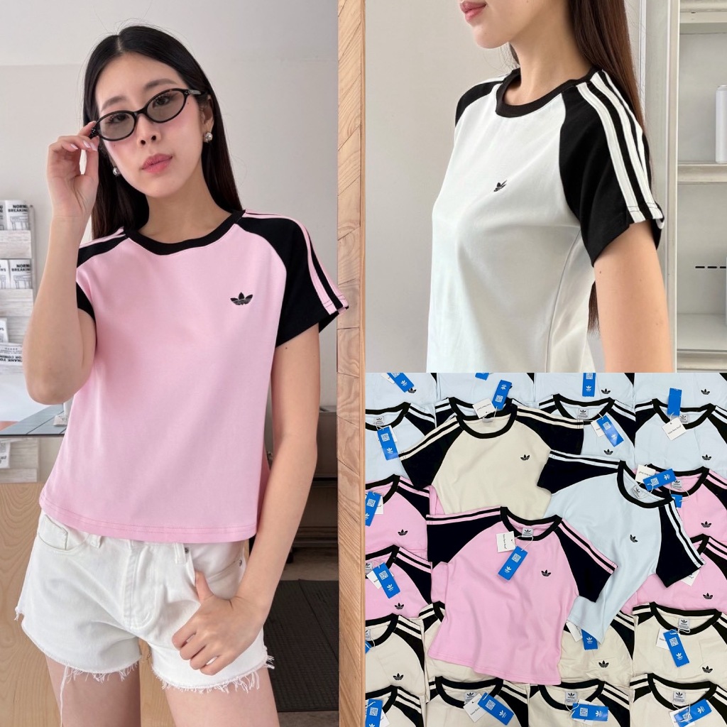 🍊 VL 5272 เสื้อยืดทรงพอดีตัว แต่งแถบ สีสวย ผ้าดี