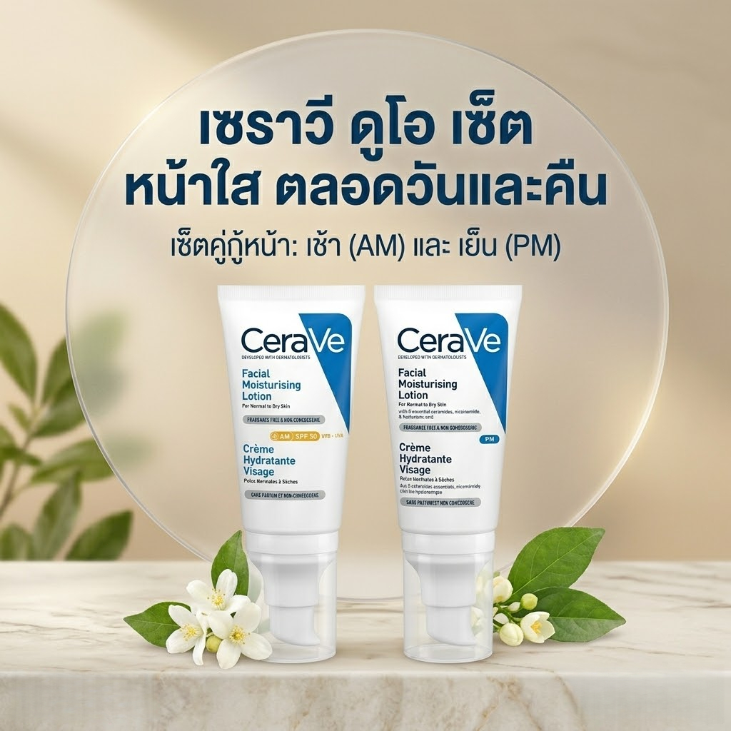 Facial Moisturising Lotion เซตคู่ AM/PM (52ml) บำรุงผิวหน้า กระจ่างใส ชุ่มชื้นตลอดวัน เสริมปราการผิวแข็งแรง