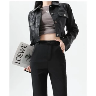 Korean ผู้หญิง เอวสูง กางเกงขาบาน ผอมเพรียว Casual กางเกงถูพื้น flared trousers