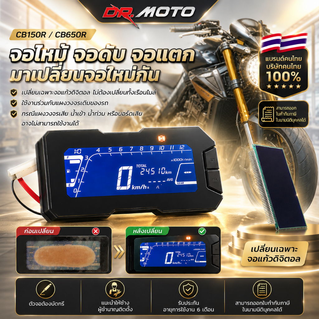 CB150R /CB650R ไมล์จอแก้ว LCD  มาตรวัดความเร็ว, แสดงผลเวลา, ระยะทาง