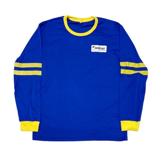 เสื้อยืดช่างแขนยาว เสื้อยืดช่างปูน สีน้ำเงินแถบเหลือง ตราWeber Free Size