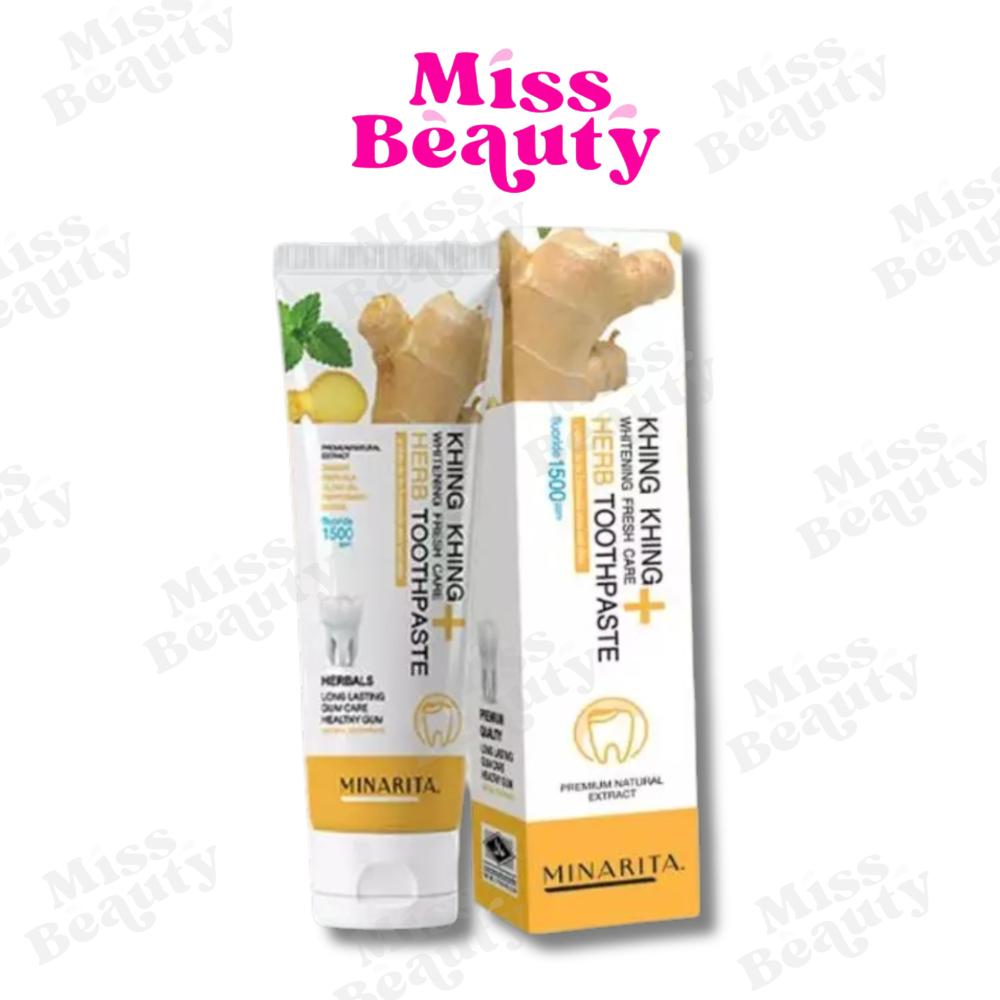 (หลอด) Minarita. Khing Khing Whitening Fresh Care Herb Toothpaste ยาสีฟัน ขิง ขิง ไวท์เทนนิ่ง เฟรช แคร์ เฮิร์บ 60 กรัม
