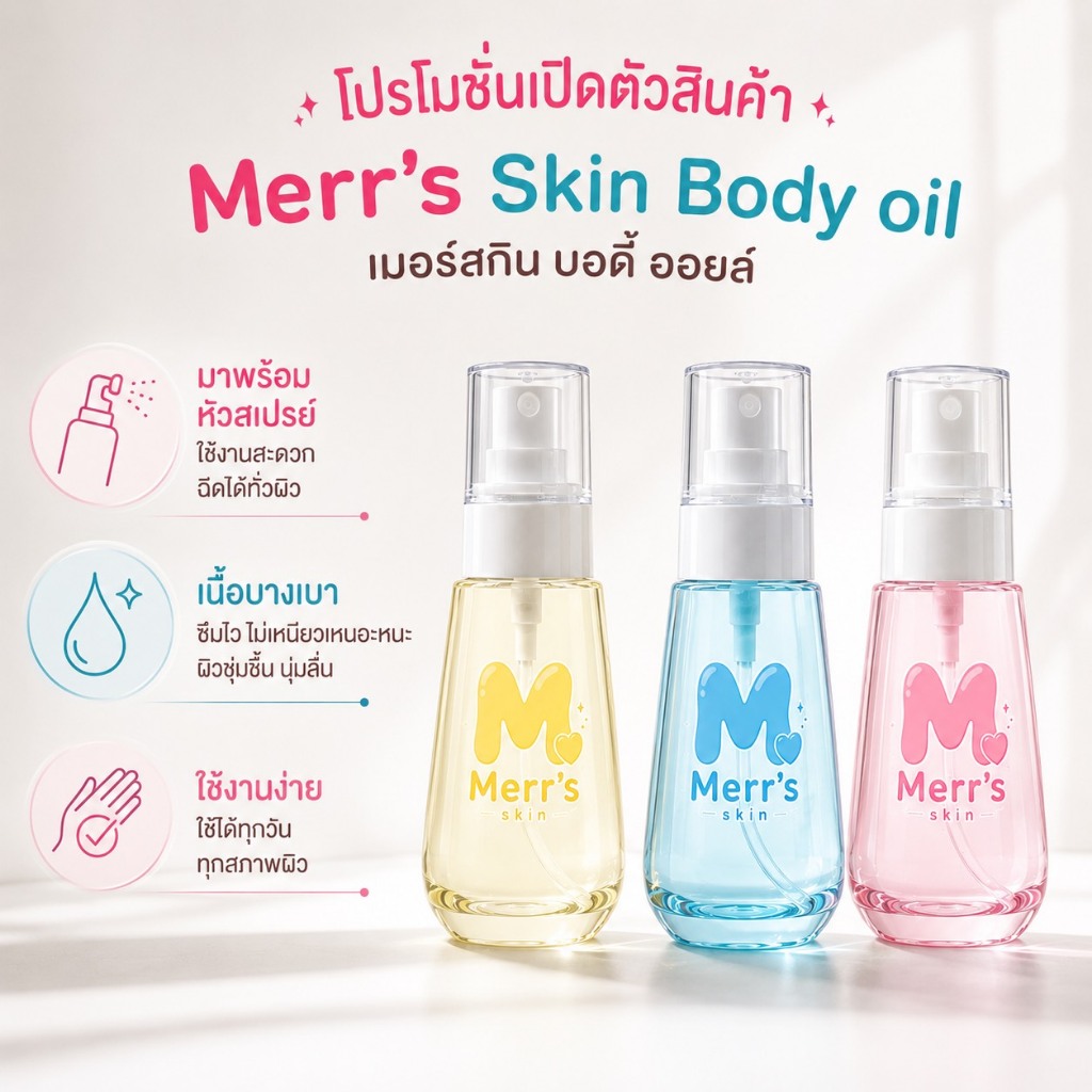 (โปรเปิดตัว) Merr's Skin Body Oil - ออยบำรุงผิว 30 ml และ 60 ml กลิ่นหอมติดผิว หอมติดทน เนื้อบางเบา