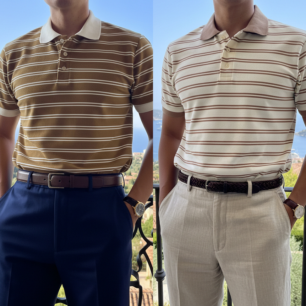 Coffee & Cream Polo เสื้อโปโลลายทางโทนกาแฟ-ครีม วินเทจมินิมอล