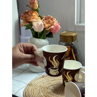 [แพ็ค 50 ใบ] แก้วกระดาษมีหูจับ 7oz (ปริมาณเทียบเท่า 6.5oz) แก้วกาแฟร้อน สำหรับ Takeaway ใช้แล้วทิ้ง