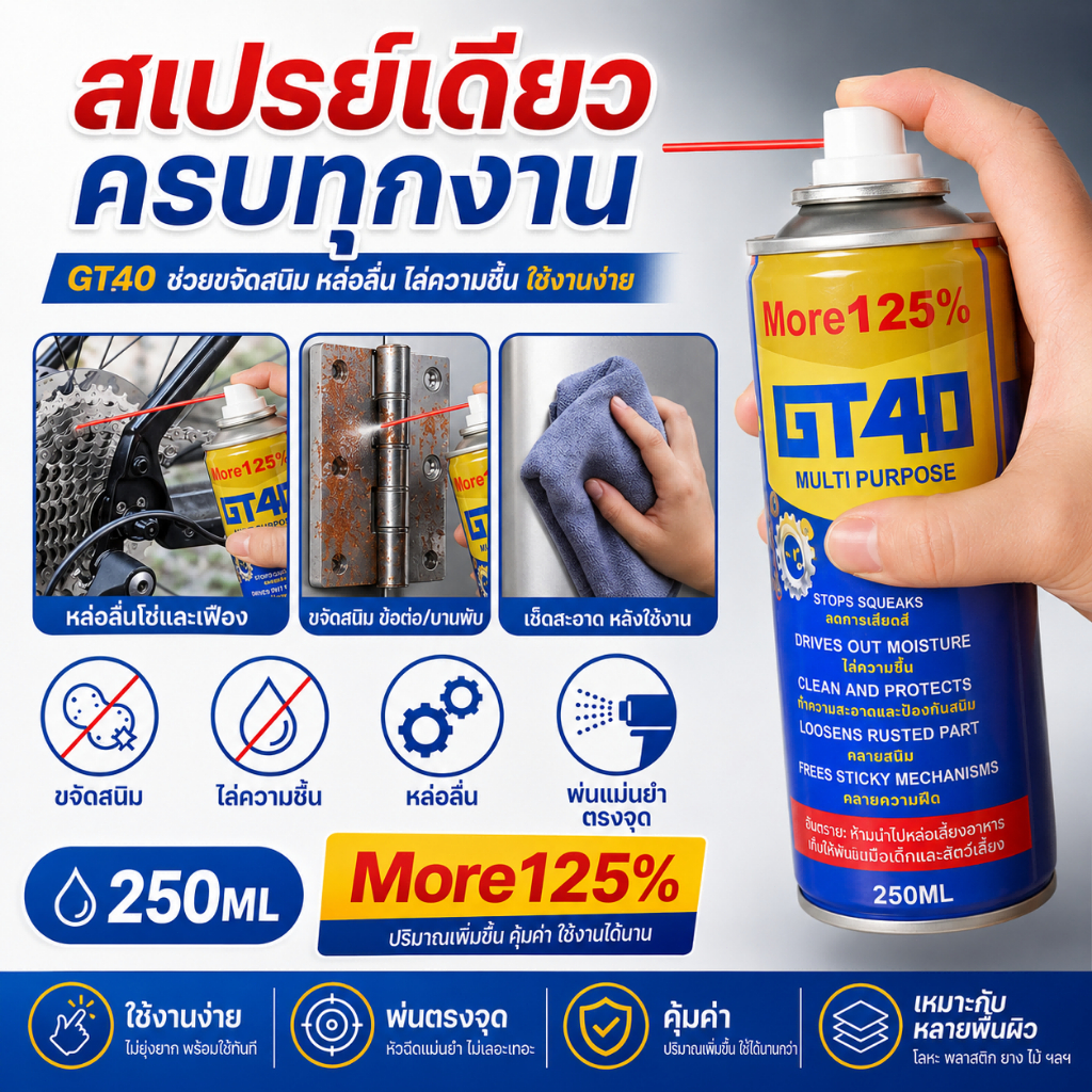 GRACEน้ำยาหล่อลื่นอเนกประสงค์ GT40 250ML ขจัดสนิม ป้องกันสนิม หล่อลื่นโลหะ ยอดนิยม