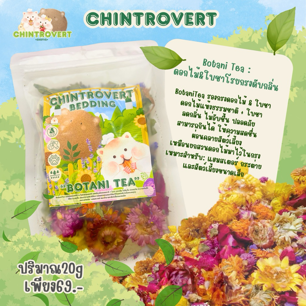 Chintrovert ✨| Botani Tea ดอกไม้ใบชาโรยกรงดับกลิ่น | แฮมเตอร์ แฟตเทล ดอร์เมาท์ ดัมโบ้ กระต่าย ชินชิล่า
