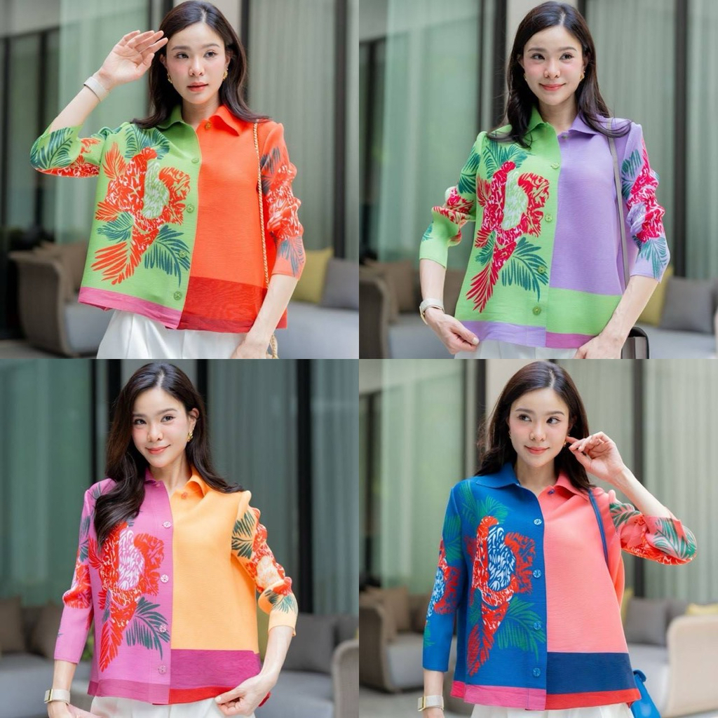 เสื้อผ้าอัดพลีทเนื้อดี สไตล์คอปกกระดุมหน้าทรูโทนไซด์ใหญ่ใส่สบายค่ะ