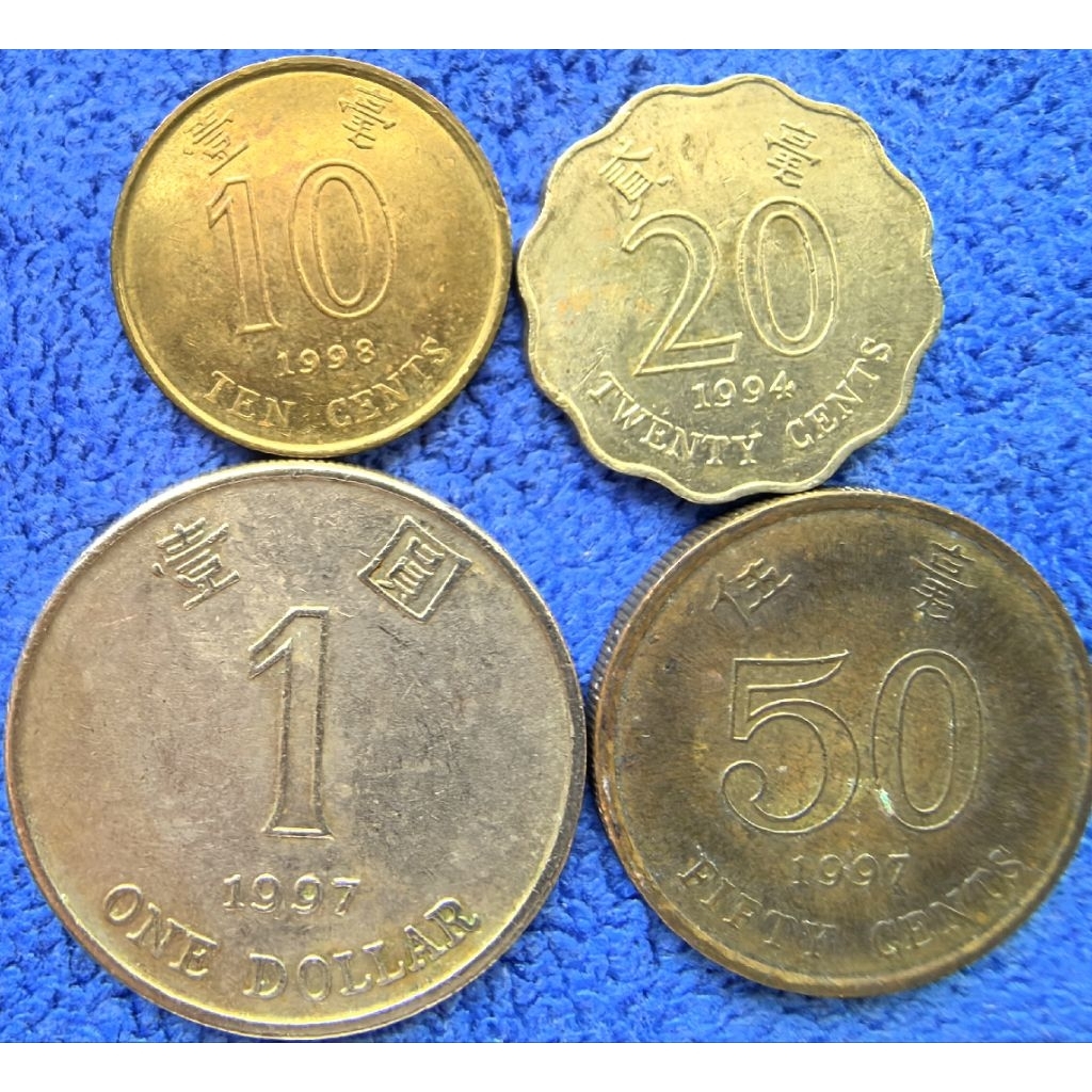 เหรียญ​หมุนเวียน​ ฮ่องกง​ Hong​ Kong​  ชุด​10,20,50Cent,1 Dollars ใช้แล้ว​ # 045