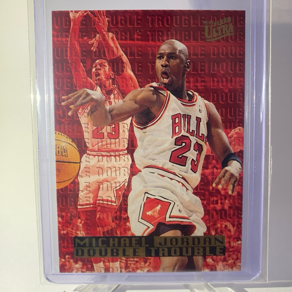 การ์ดนักบาสเกตบอล MICHAEL JORDAN, CHICAGO BULLS, NBA 1995-96 Fleer ULTRA, DOUBLE TROUBLE, 3of10,