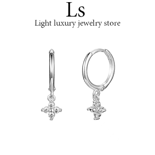 LS jewelry ✨ต่างหูเงิน925 Pearl Clover ต่างหูเงิน925ฝังเพชร ตุ้มหูโบว์ ต่างหูมุกเกาหลี