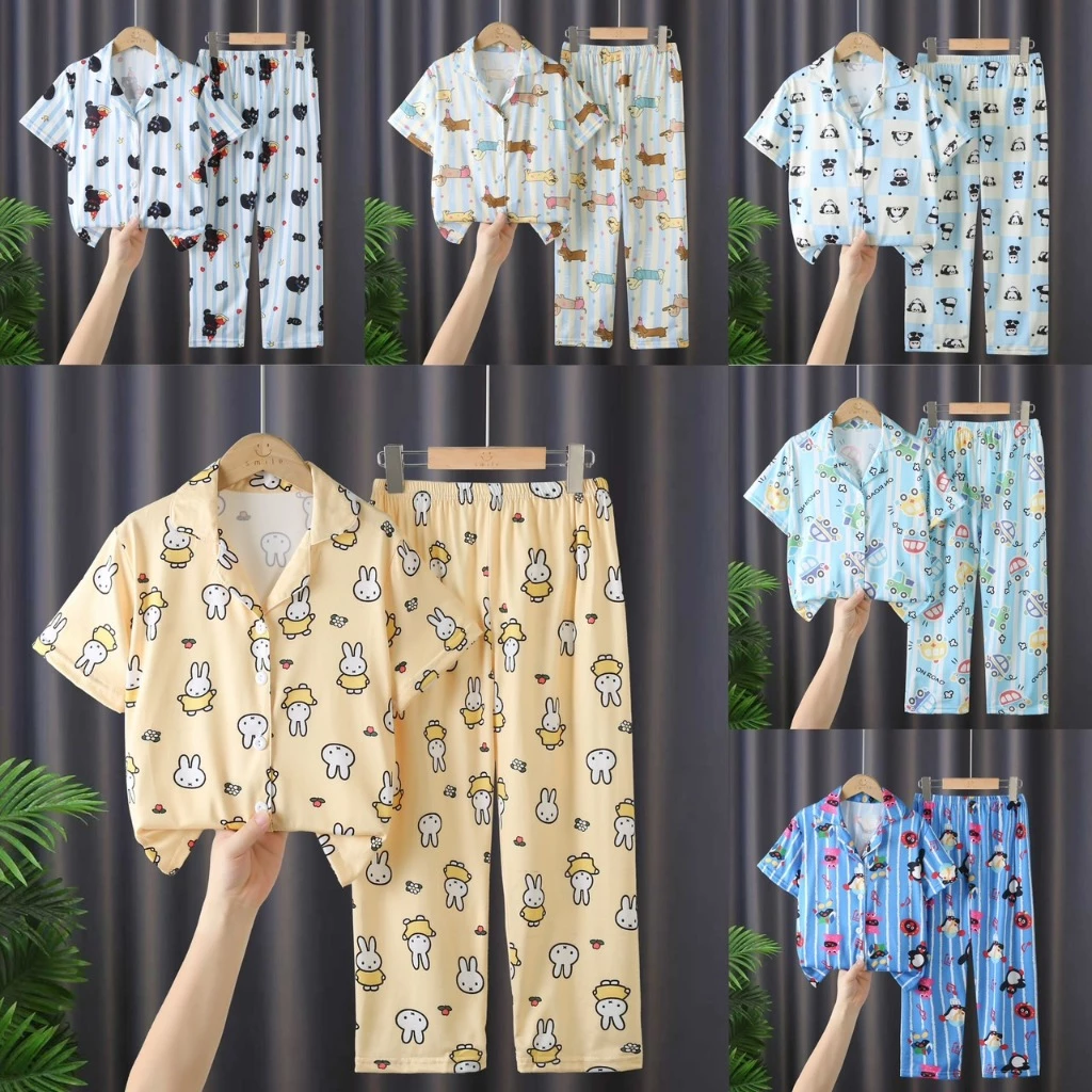 ชุดนอนเด็กคอปกแขนสั้นขายาวพิมพ์ลายน่ารัก SIZE110CM-150CM นื้อผ้านุ่มใส่สบาย