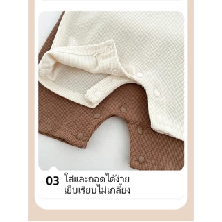 romper เด็กทารก เด็กผู้ชาย เด็กผู้หญิง แขนสั้น บอดี้สูท + หมวก 0-12 เดือน บาง ระบายอากาศ หมีน้อย วาฟเฟิล รอมเปอร์ + หมวก
