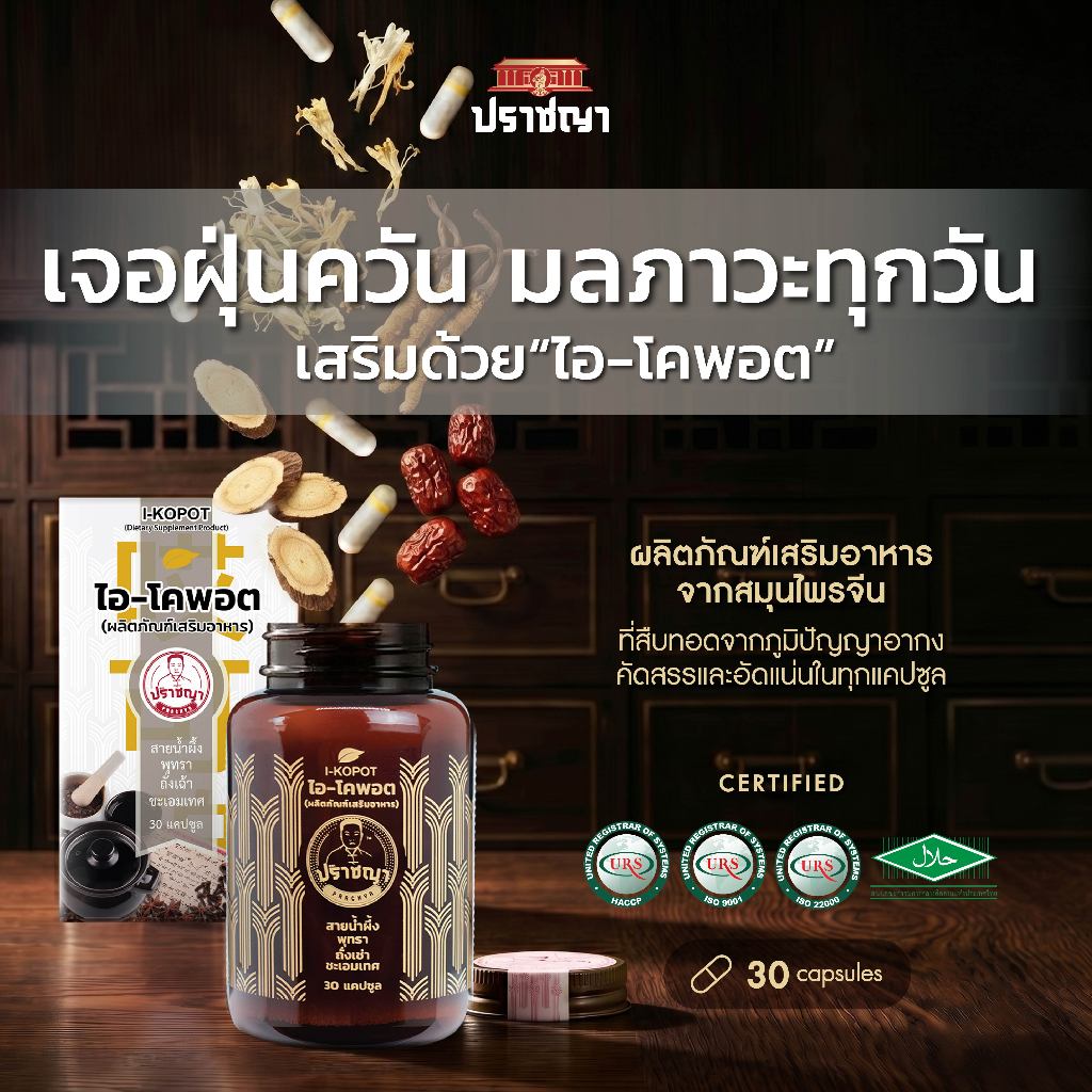 ปราชญา ไอ-โคพอต I-Kopot อาหารเสริมสมุนไพร ชุ่มคอ สำหรับคนใช้เสียงและต้องการความสดชื่น 30 แคปซูล