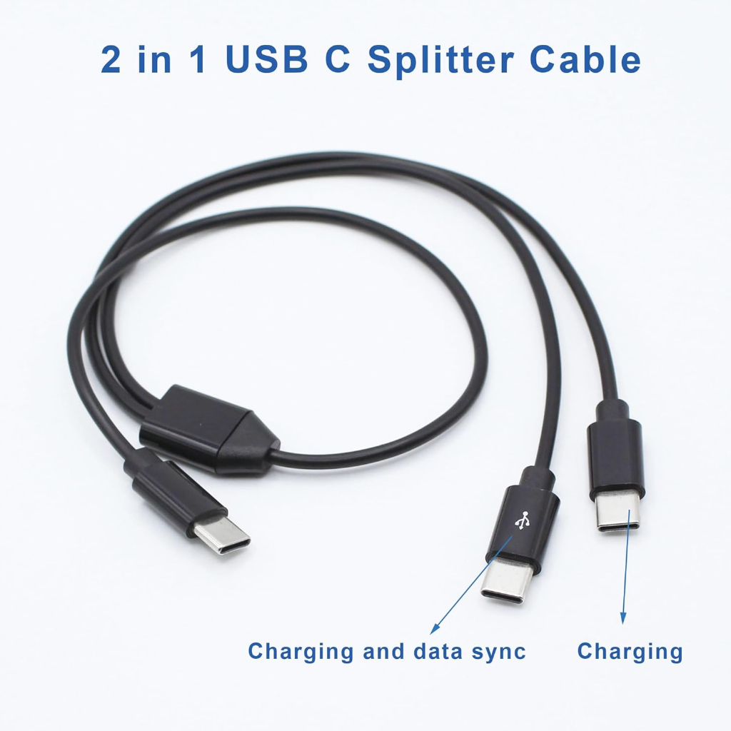 2 in 1 USB Type C Splitter Cable,USB C Male to 2 USB C Male Data Snyc and Charging 50cm.