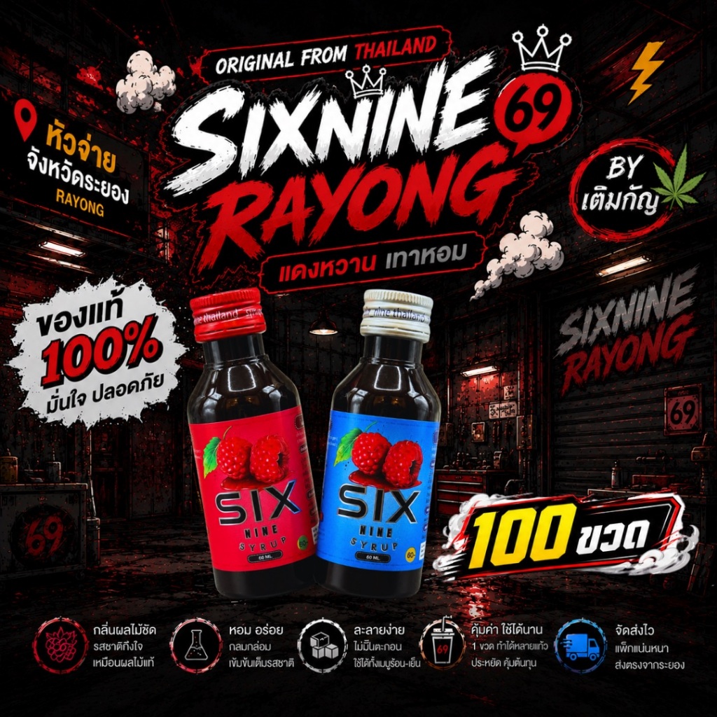 (100 ขวด)❤Sixnine Syrup 69🍒น้ำเชื่อม กลิ่นราสเบอรี่ เข้มข้น ฝาเทา ฝาแดง ขวด 60ml. พร้อมส่ง🚛💯