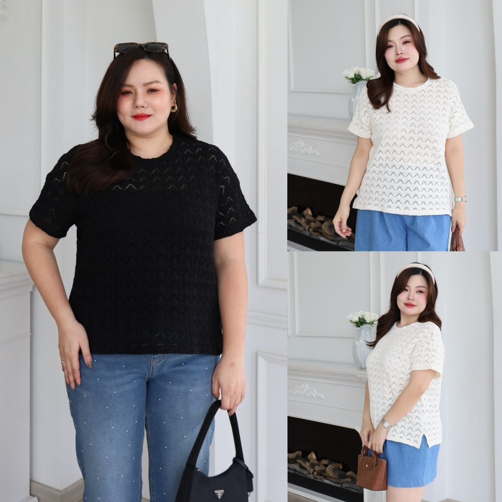 เสื้อไหมพรมฉลุ สาวอวบ ผ้าไหมพรมเนื้อดี ยืดเยอะ ทรงสวย ใส่สบาย ไม่ร้อน ไม่ต้องรีด เสื้อไหมพรมพลัสไซส์ ไซส์ใหญ่ S400-0225