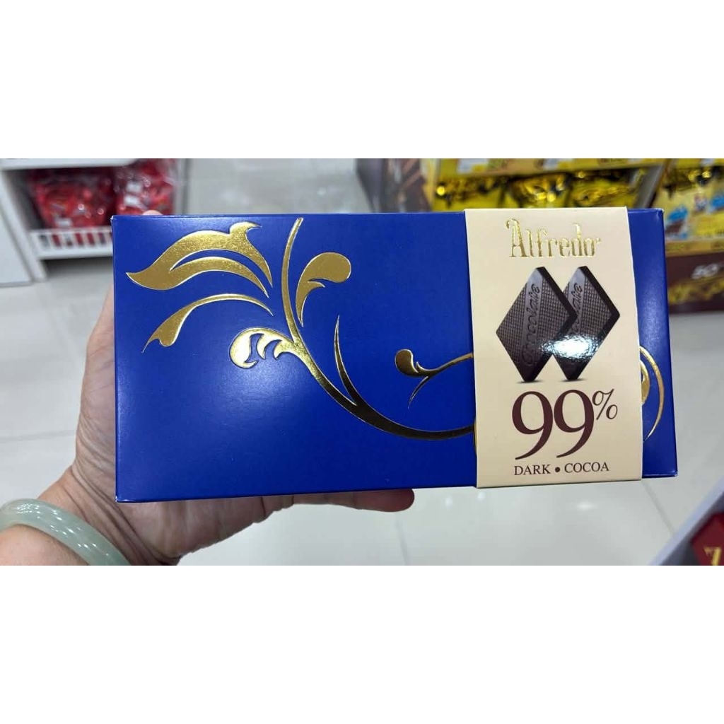 Alfredo 99%Dark chocolate พรีเมียมสุดเข้มข้น มีโกโก้99%ขนาด100g มีซอง แยก ชิ้นๆ