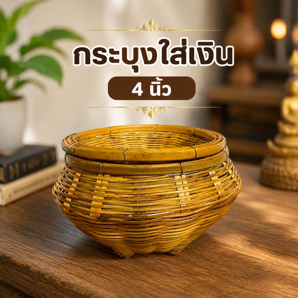กระบุงเงินทอน กระบุงจิ๋ว 4 นิ้ว กระบุงใส่เงิน กระบุง กระบุงไม้ไผ่ กระบุงเล็ก (กระบุง4นิ้วมีฝา)