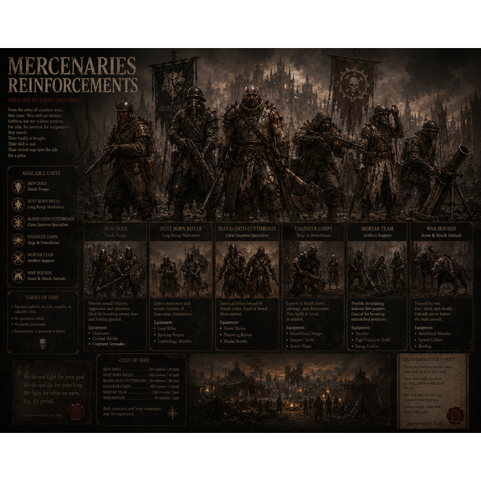 Mercenaries Reinforcements งาน Resin Miniature Model สำหรับ Tabletop Board Game ตั้งโชว์
