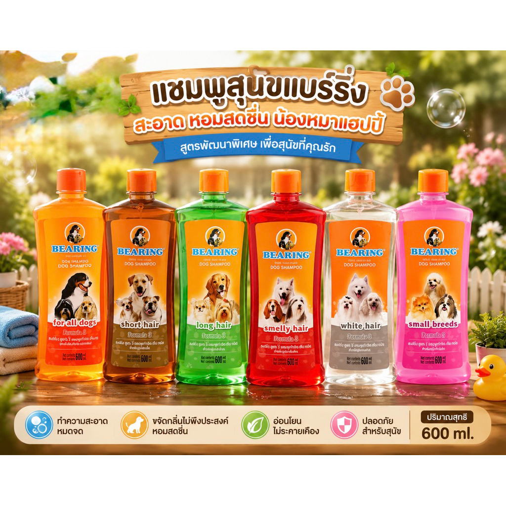 แชมพูอาบน้ำสุนัข Bearing ขนาด300ml.แชมพูกำจัดเห็บหมัด