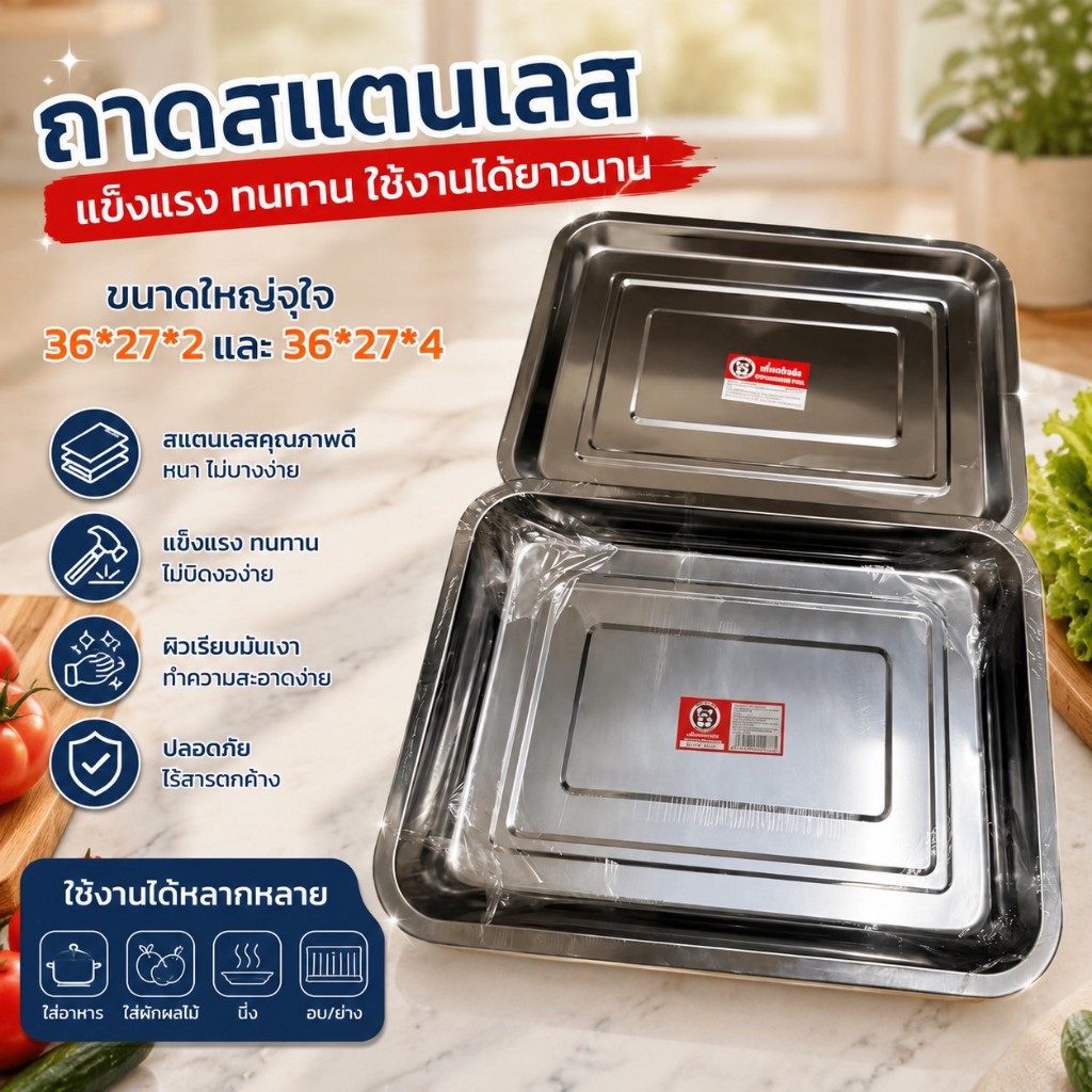 ถาดเหล็ก ถาดอเนกประสงค์ มี2ขนาด – แข็งแรง ทนทาน อบอาหาร ปิ้งย่าง วางของ หรือเสิร์ฟอาหาร