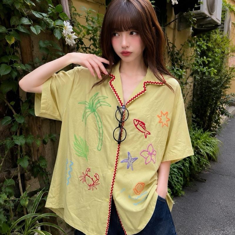 Chanan CN110 3สี เสื้อเชิ้ตฮาวายลินินผสม ปักลาย Summer คอลเลกชันพิเศษ ️เนื้อนุ่ม ใส่สบาย (อก 30-48 นิ้ว)