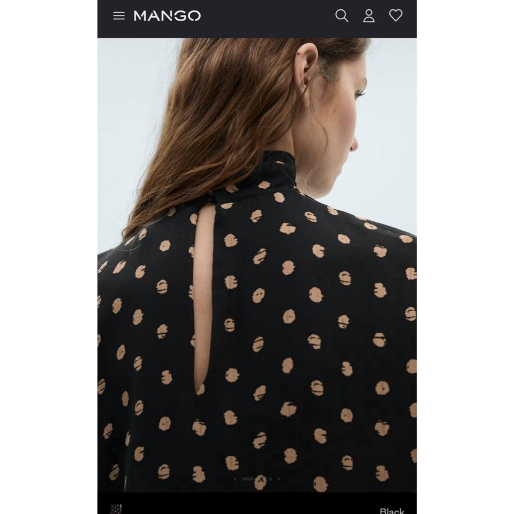 MNG เสื้อเบลาส์แขนสั้นคอปีนจับจีบพาดด้านหน้า MANGO สีดำลาย  POLKA-DOT BLOUSE WITH DRAPED COLLAR เพิ่งมาใหม่ล่าสุด