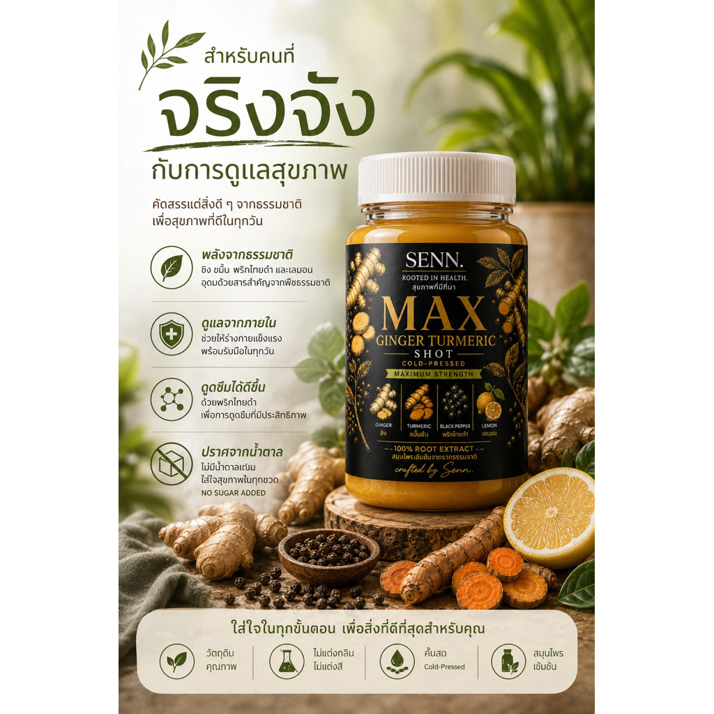 (ผลิตใหม่ทุกวัน) Senn. Ginger Shot: สูตร MAX; บริสุทธิ์ ไร้ความหวานเจือปน แก่นแท้ของสมุนไพร(แพค5/10/15)