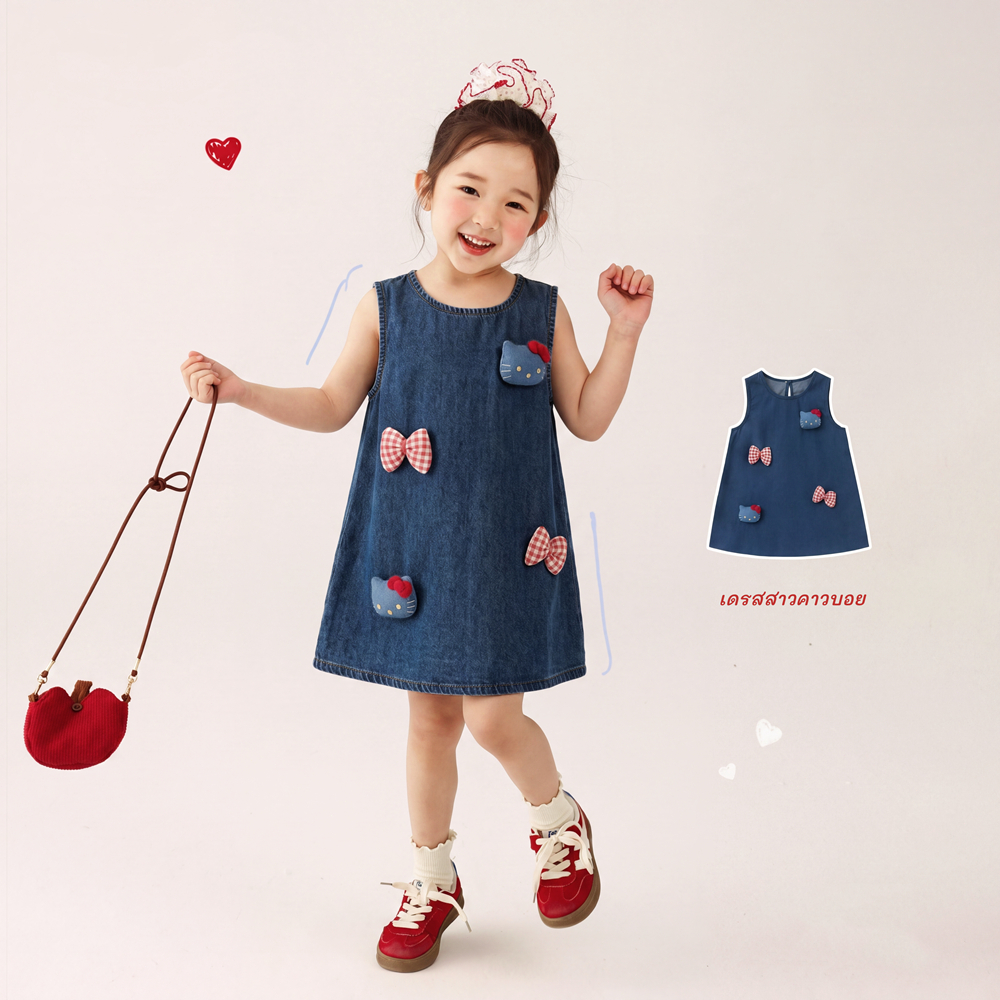 PRINCESS KESLI ชุดเดรสเด็กผู้หญิง กระโปรงยีนส์ เดรสแขนกุด แฟชั่นฤดูร้อน 1-9 ปี
