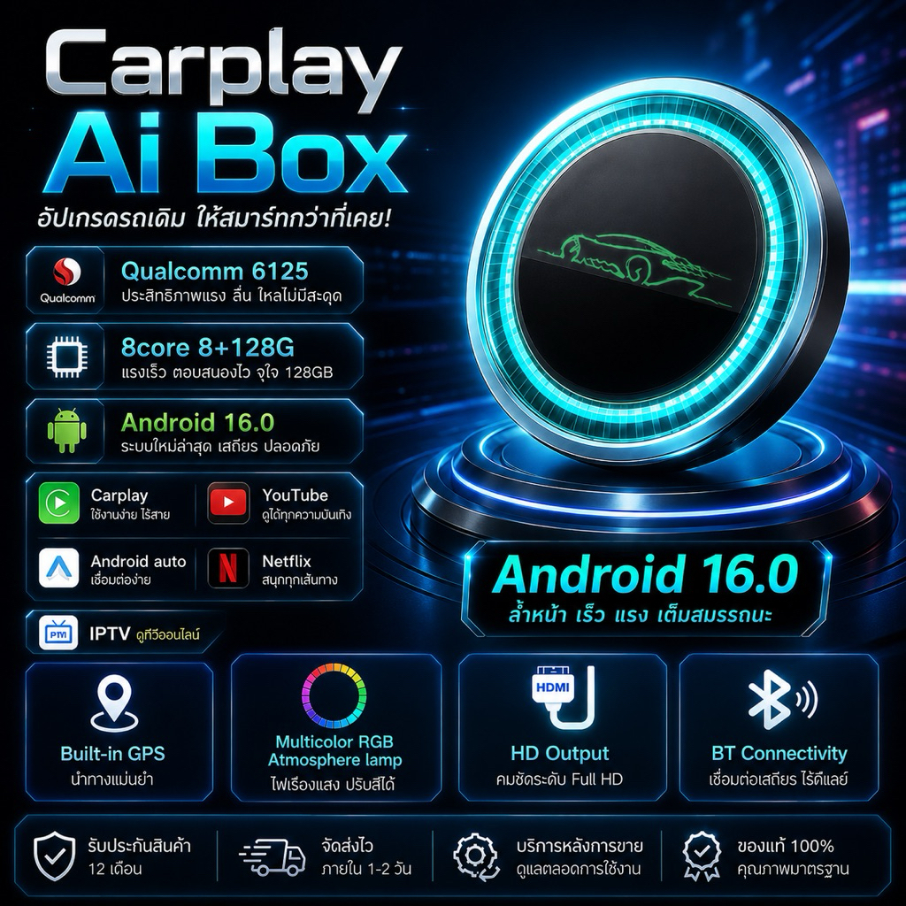 ApplePie UFO AI Box รุ่นใหม่ 2026 สำหรับ MG / BMW / DEEPAL | Android 16 RAM 8 ROM 128
