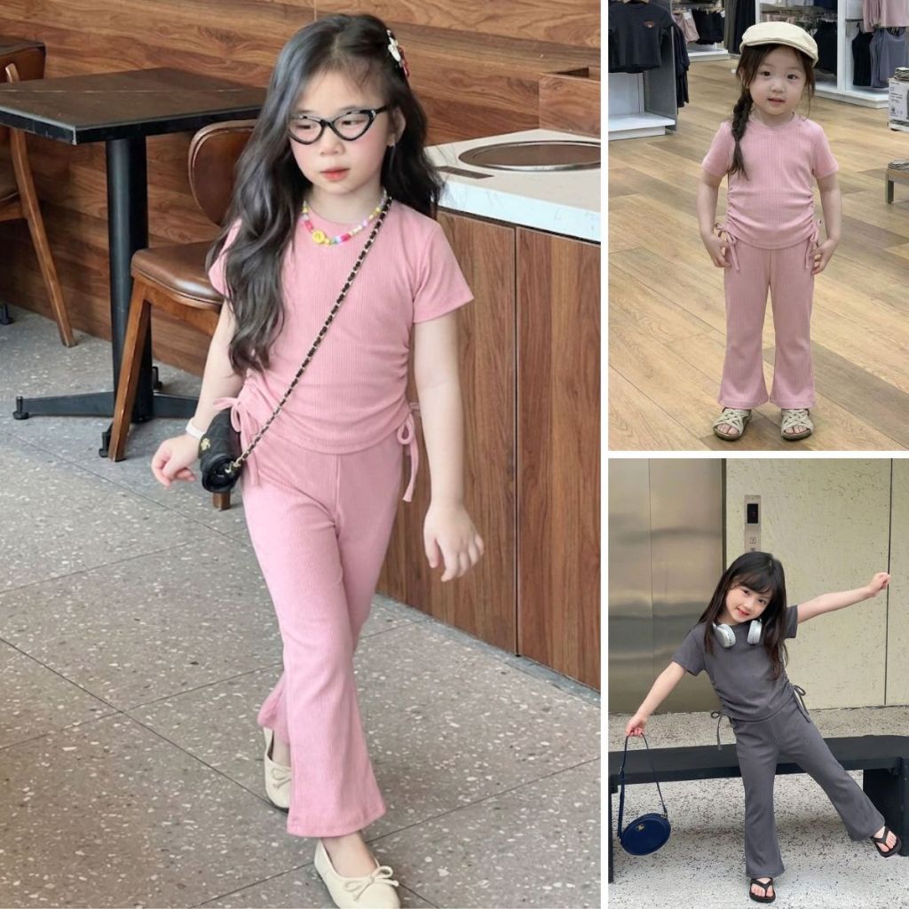 ชุดเซ็ตเสื้อ+กางเกง ผ้าฝ้าย สีเรียบ สไตล์เกาหลี ชุดเดรส ชุดเซ็ตสำหรับเด็ก พร้อมส่งในไทย K4125008