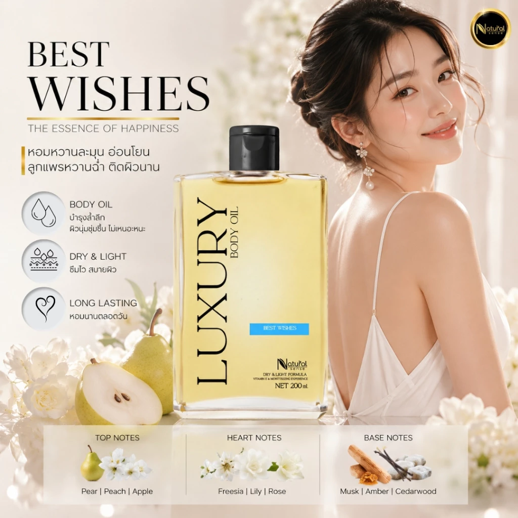 Luxury Body Oil ออยล์บำรุงผิวซึมไว วิตามินอีเข้มข้น บำรุงผิว กลิ่นหอมติดผิว (100ml/200ml) thumbnail 9