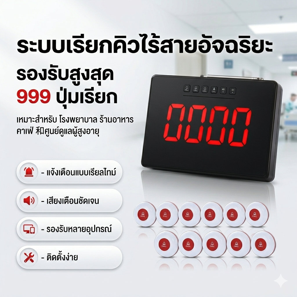 chunhee Rechargeable Nurse Call Button with Vibration Alert - ปุ่มเรียกพยาบาลแบบชาร์จไฟได้ พร้อมการแจ้งเตือนแบบสั่น