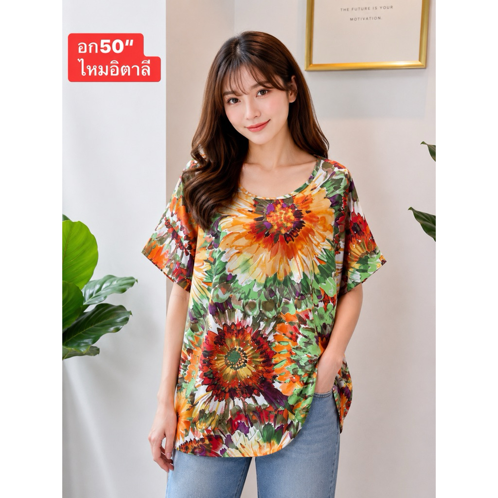 อก50“ คอกลม เสื้อผ้าสาวอวบ ไซส์ใหญ่