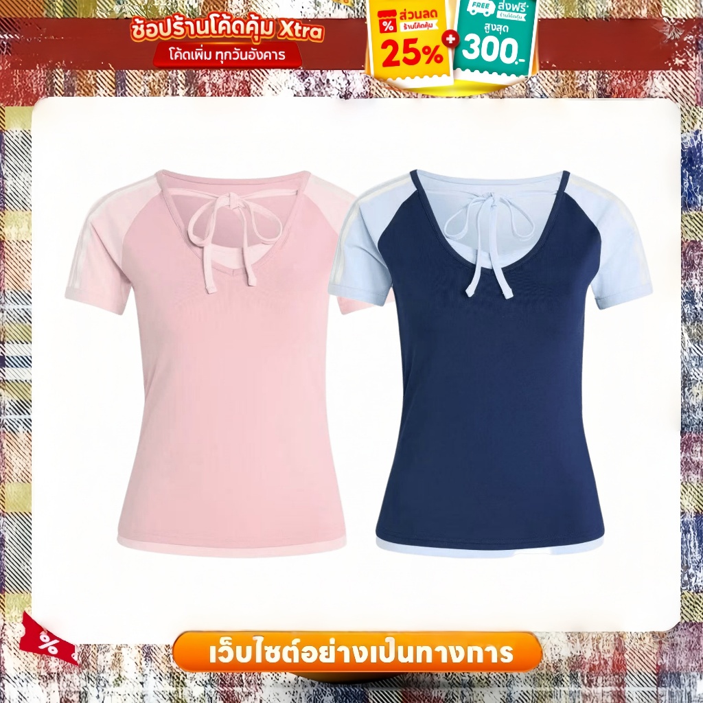 🎊 จัดส่งทันที! 💘 Adidas Summer New Arrivals เสื้อยืดแขนสั้น Faux two-piece tie